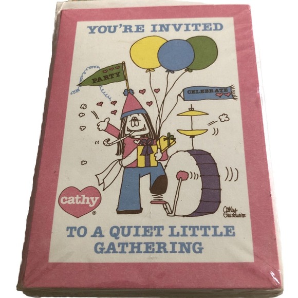 1982 Cathy Guisewite Cartoon Party 8 Invitations Quiet Little Gathering SEALED - Picture 5 of 5